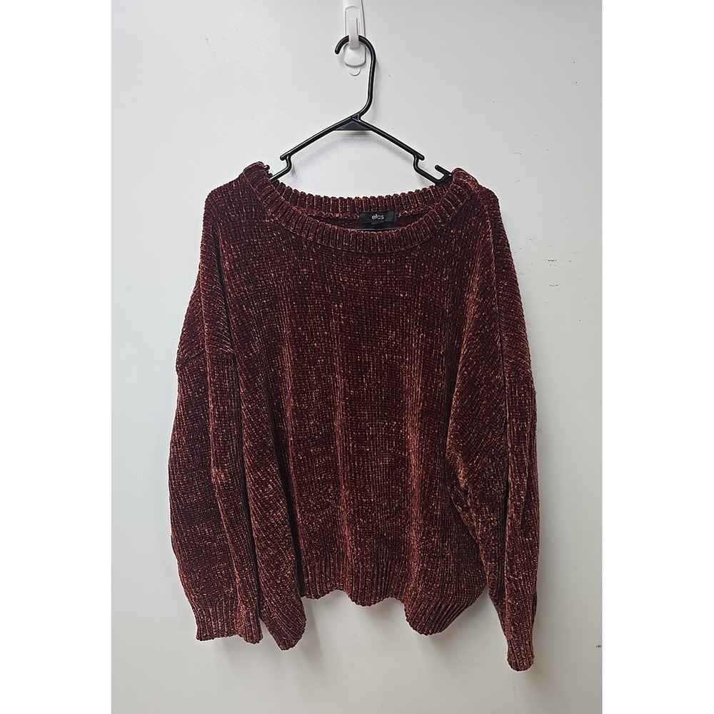 Ellos Brown Chenille Ribbed Long Sleeve Preppy Pullover Sweater Womans Size 2X